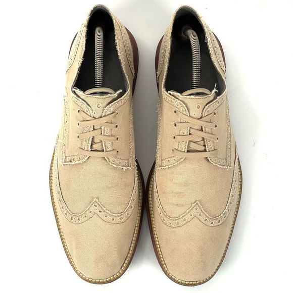 Cole Haan Grand.Øs Lunargrand Oxfords Mens 11 Tan Canvas Wingtip Brogues - Picture 8 of 10